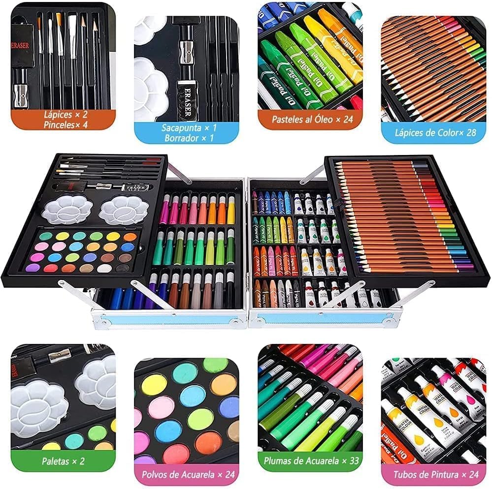 🎨 Set za crtanje i slikanje – 145 delova u aluminijumskom koferu 🚀